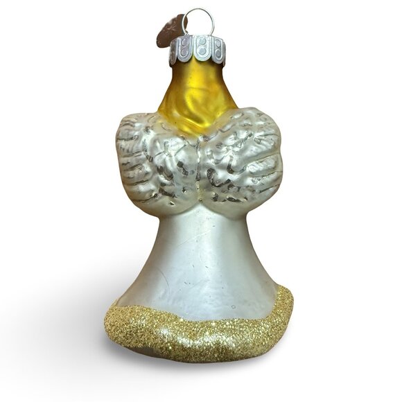 Christopher Radko Angel Christmas Ornament Retro Blown Glass Gold White Glitter - Picture 2 of 4